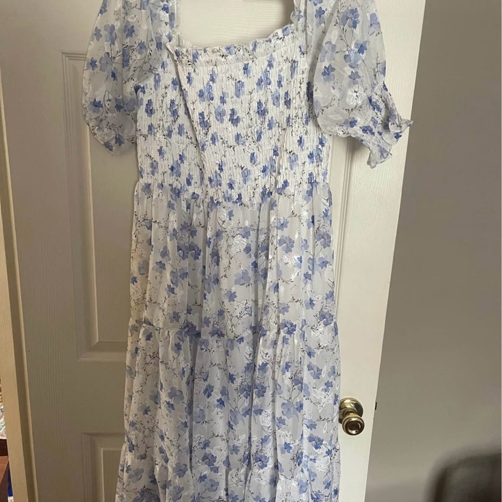 Floral Blue and White Dress